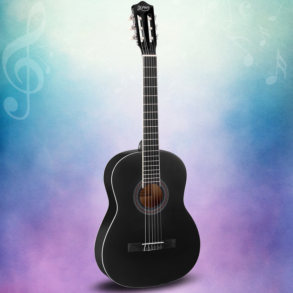 Alpha 39 Inch Classical Guitar Wooden Body Nylon String Beginner Gift Black - Image 4