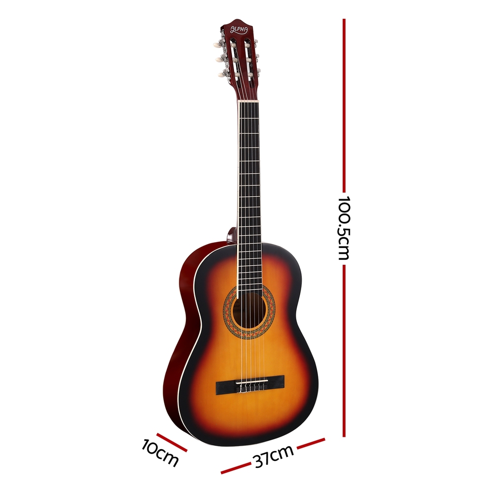 Alpha 39 Inch Classical Guitar Wooden Body Nylon String Beginner Gift Sunburst - Image 2