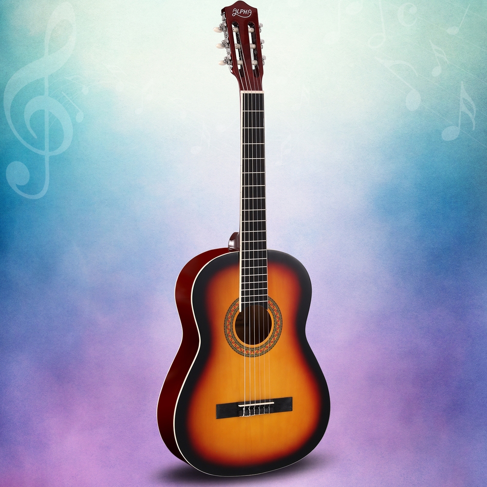 Alpha 39 Inch Classical Guitar Wooden Body Nylon String Beginner Gift Sunburst - Image 4