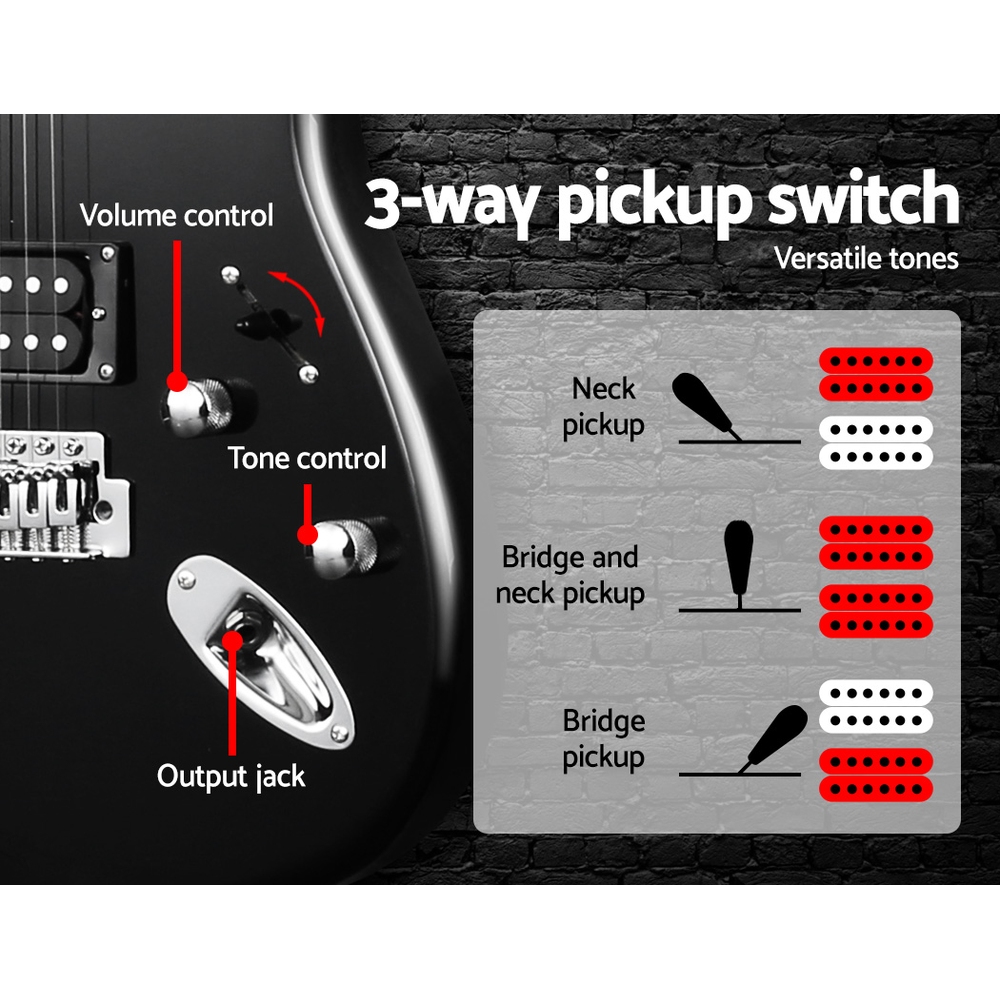 Alpha 41 Inch Electirc Guitar Humbucker Pickup Switch Full Size Black - Image 6