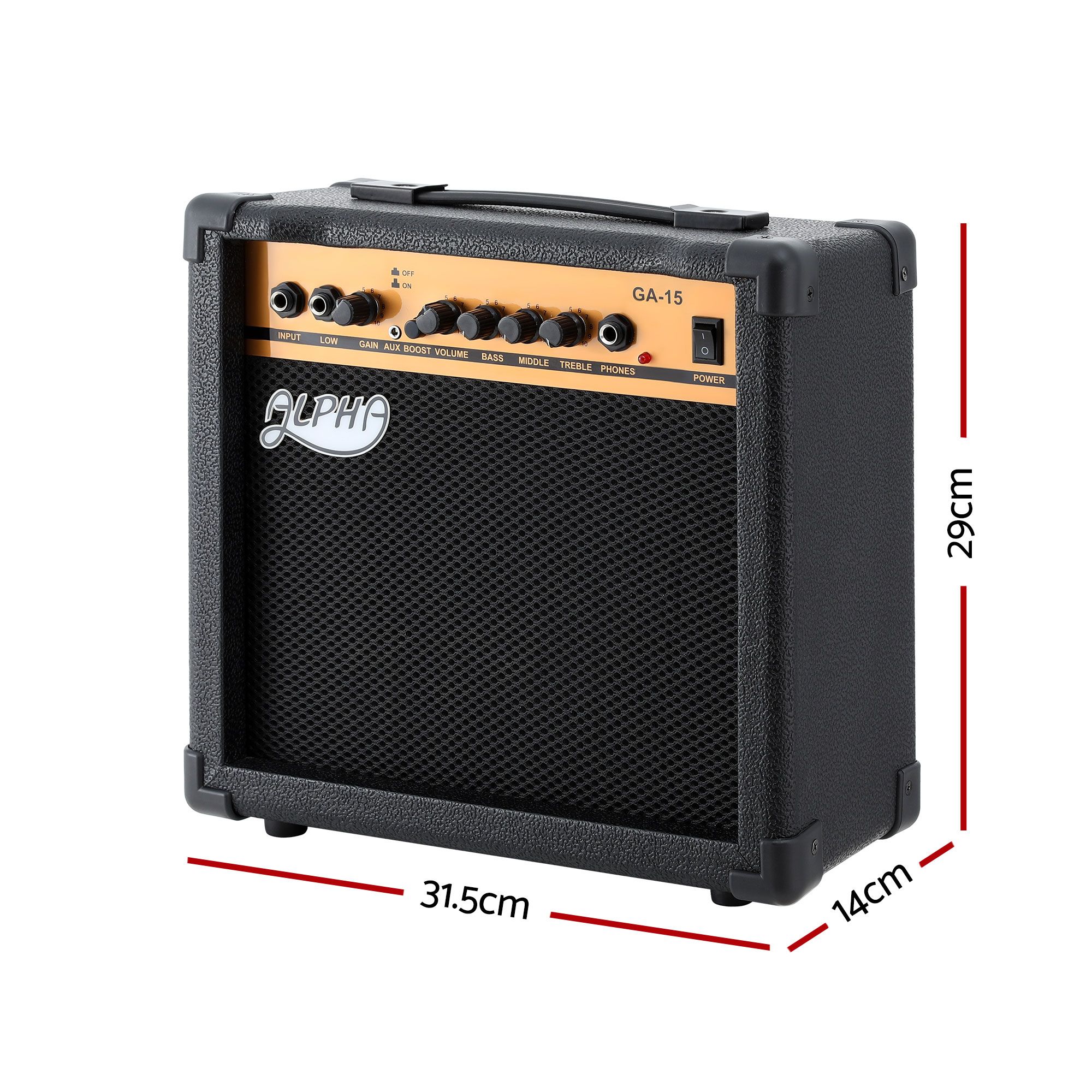 Alpha 20W Guitar Amplifier Portable Practice Amp Overdrive 3-Band EQ Black - Image 2