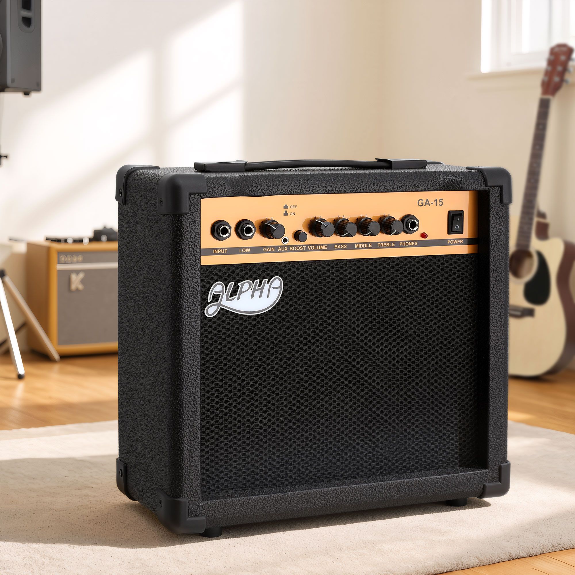 Alpha 20W Guitar Amplifier Portable Practice Amp Overdrive 3-Band EQ Black - Image 8
