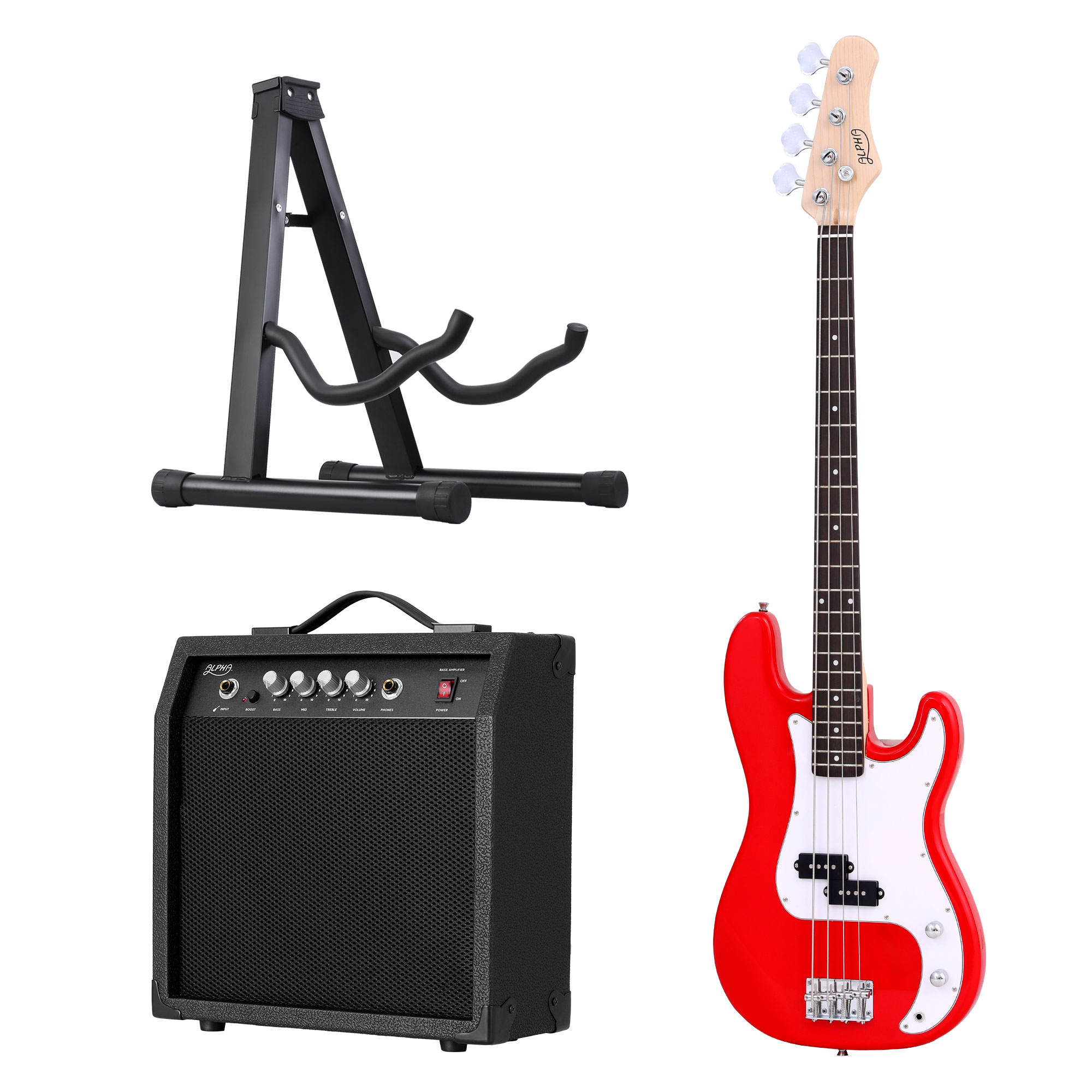 Alpha Electric Guitar Bass 47 Inch Set Kit 40W Bass Guitar Amplifier Guitar Stand Folding - Image 1