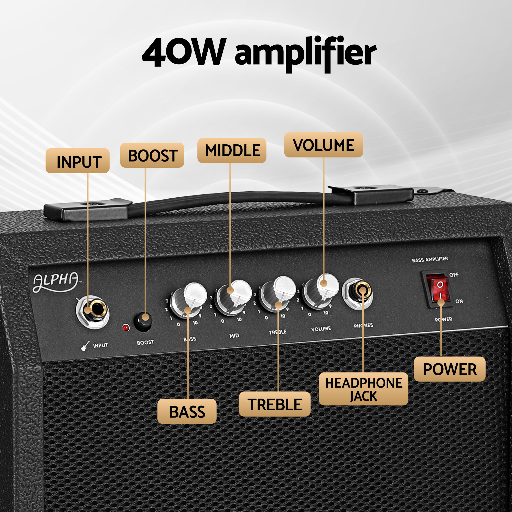 Alpha Electric Guitar Bass 47 Inch Set Kit 40W Bass Guitar Amplifier Guitar Stand Folding - Image 6