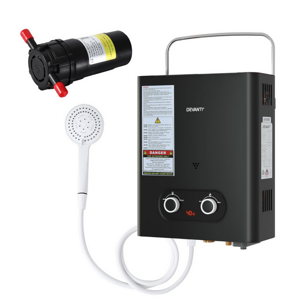 Devanti Portable Gas Water Heater LPG-powered System Black With Pump - Image 1