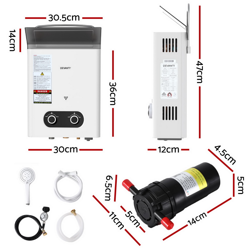 Devanti Portable Gas Water Heater LPG-powered System White With Pump - Image 2