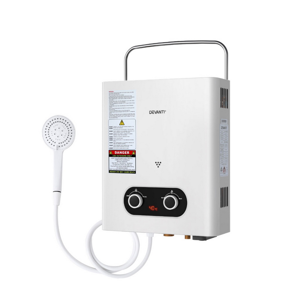 Devanti Portable Gas Water Heater Outdoor Camping Shower White - Image 1