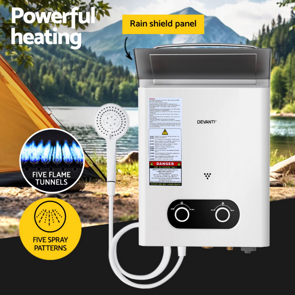 Devanti Portable Gas Water Heater Outdoor Camping Shower White - Image 4