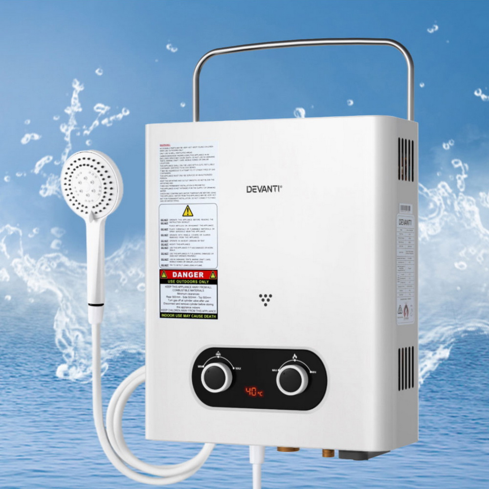Devanti Portable Gas Water Heater Outdoor Camping Shower White - Image 7