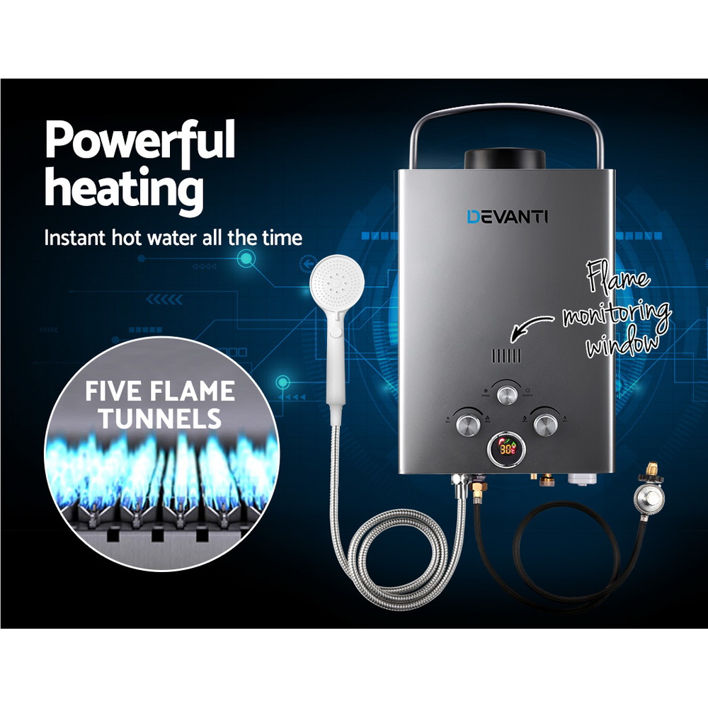Devanti Portable Gas Water Heater 8L/Min With Pump LPG System Grey - Image 5