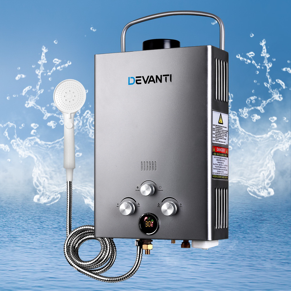 Devanti Portable Gas Water Heater 8L/Min With Pump LPG System Grey - Image 8
