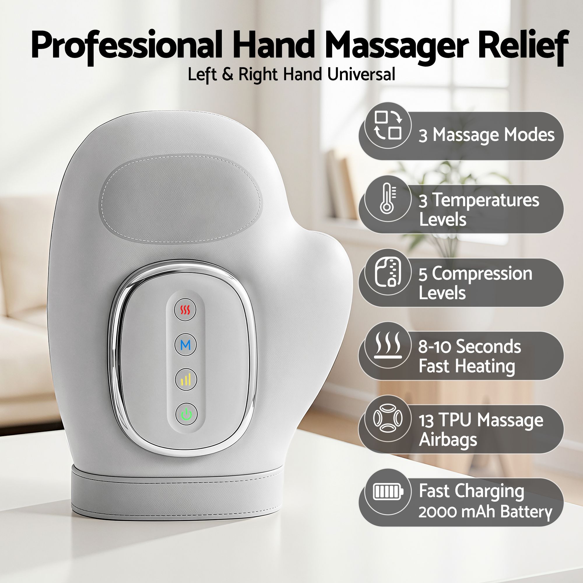 Livemor Hand Massager with Heat and Compression for Arthritis Carpal Tunnel | Large Hand Chamber Fits Left or Right Hand, with 5 Compression Levels, 3 Modes, and 3 Heat Levels, Gift for Women Men - Image 4