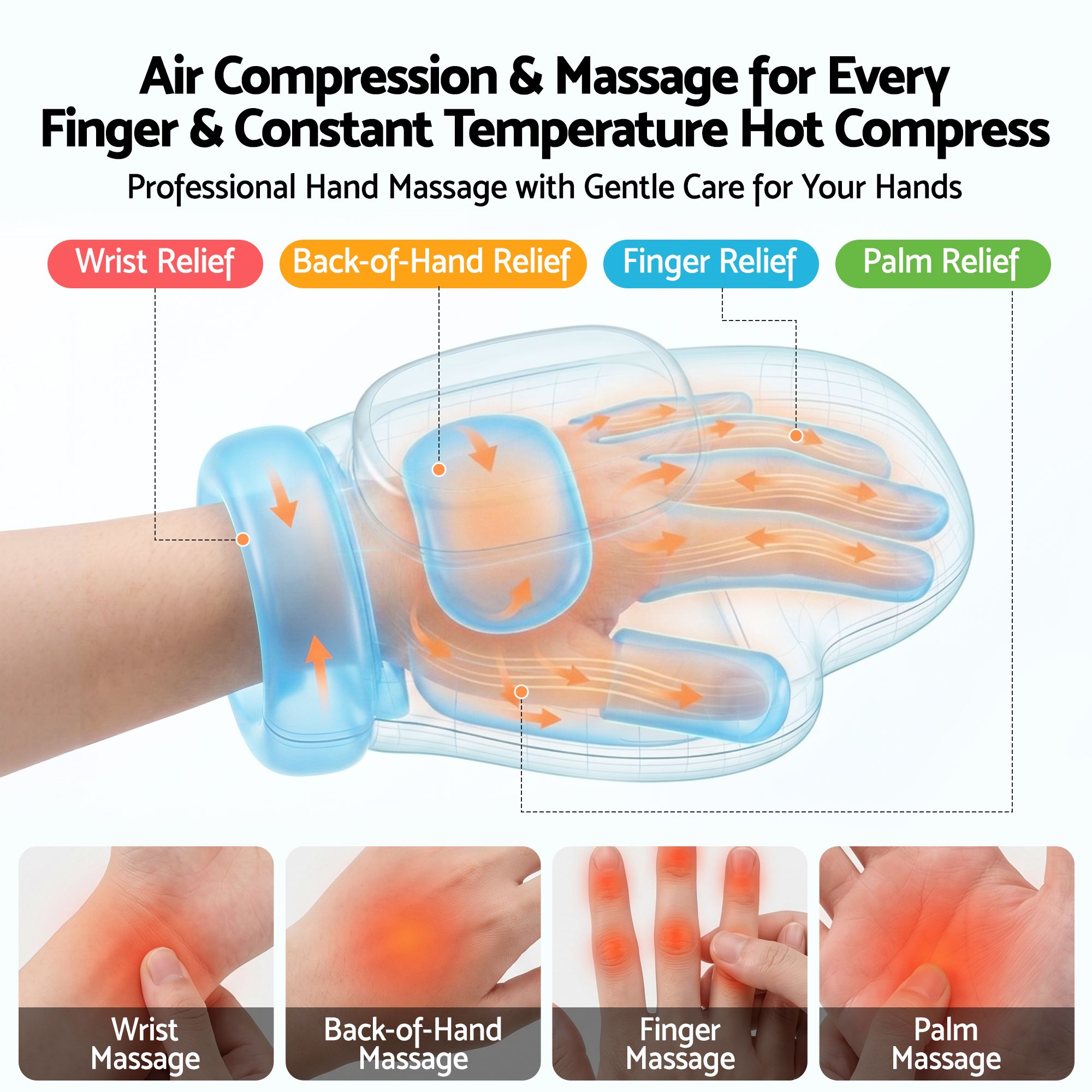 Livemor Hand Massager with Heat and Compression for Arthritis Carpal Tunnel | Large Hand Chamber Fits Left or Right Hand, with 5 Compression Levels, 3 Modes, and 3 Heat Levels, Gift for Women Men - Image 5