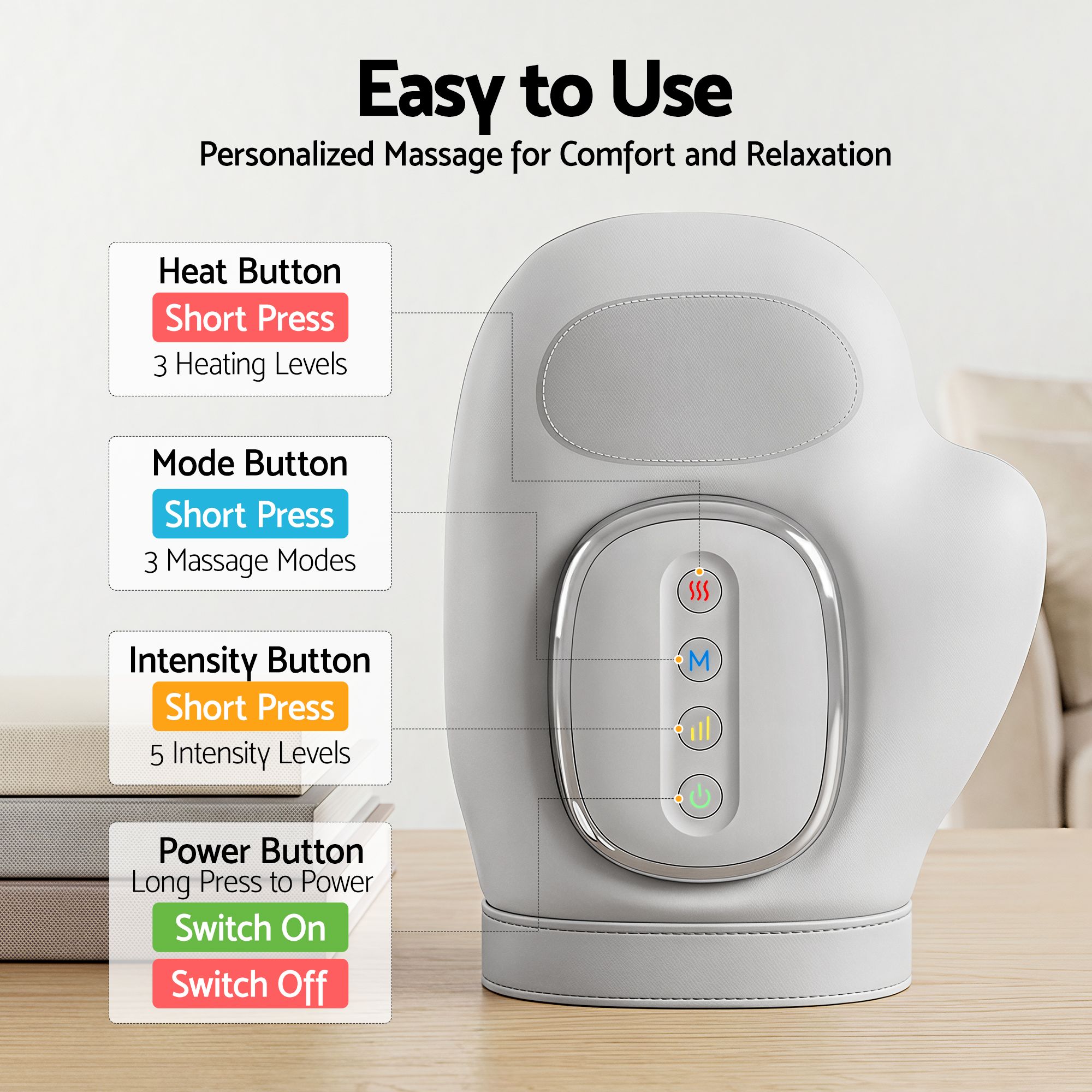 Livemor Hand Massager with Heat and Compression for Arthritis Carpal Tunnel | Large Hand Chamber Fits Left or Right Hand, with 5 Compression Levels, 3 Modes, and 3 Heat Levels, Gift for Women Men - Image 6
