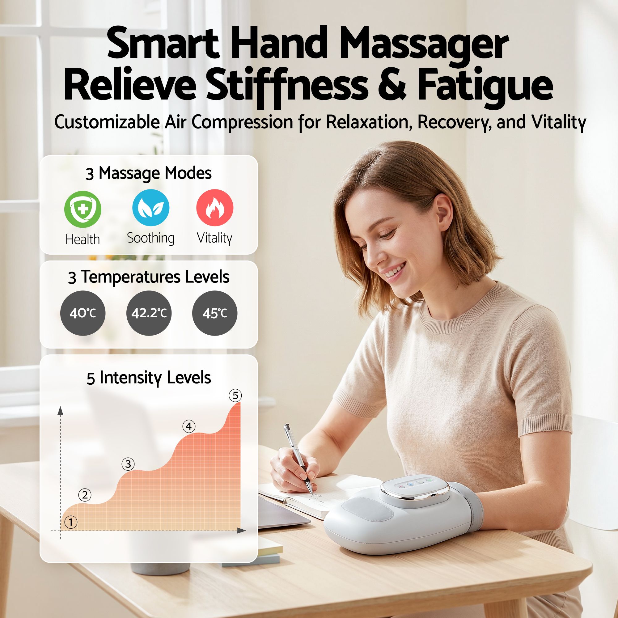 Livemor Hand Massager with Heat and Compression for Arthritis Carpal Tunnel | Large Hand Chamber Fits Left or Right Hand, with 5 Compression Levels, 3 Modes, and 3 Heat Levels, Gift for Women Men - Image 7
