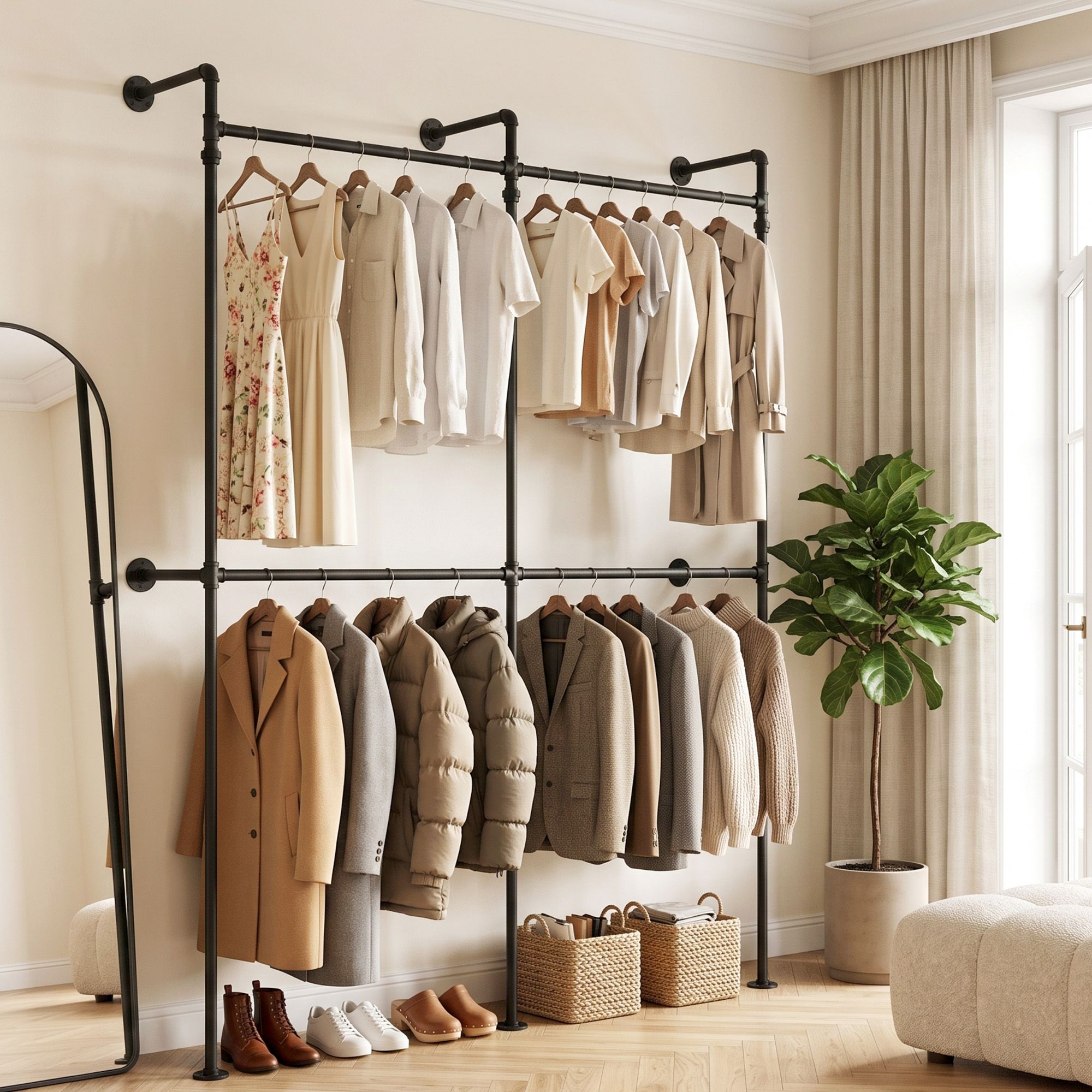 Artiss Industrial Pipe Clothing Rack Garment Clothes Display Stand Wall Mounted - Image 1