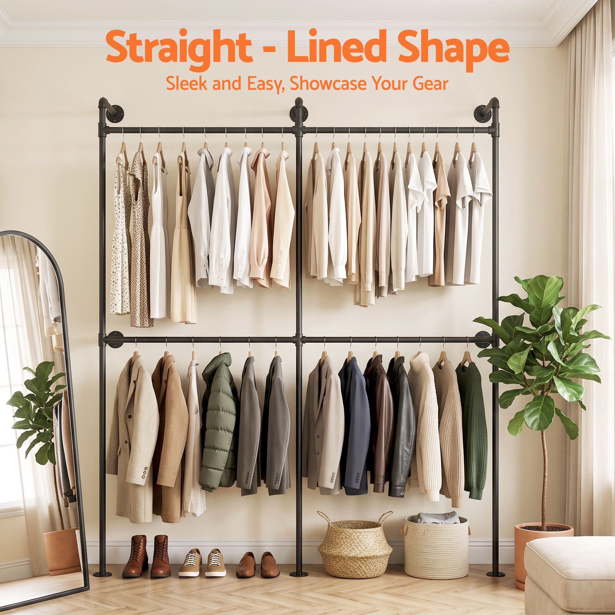 Artiss Industrial Pipe Clothing Rack Garment Clothes Display Stand Wall Mounted - Image 5