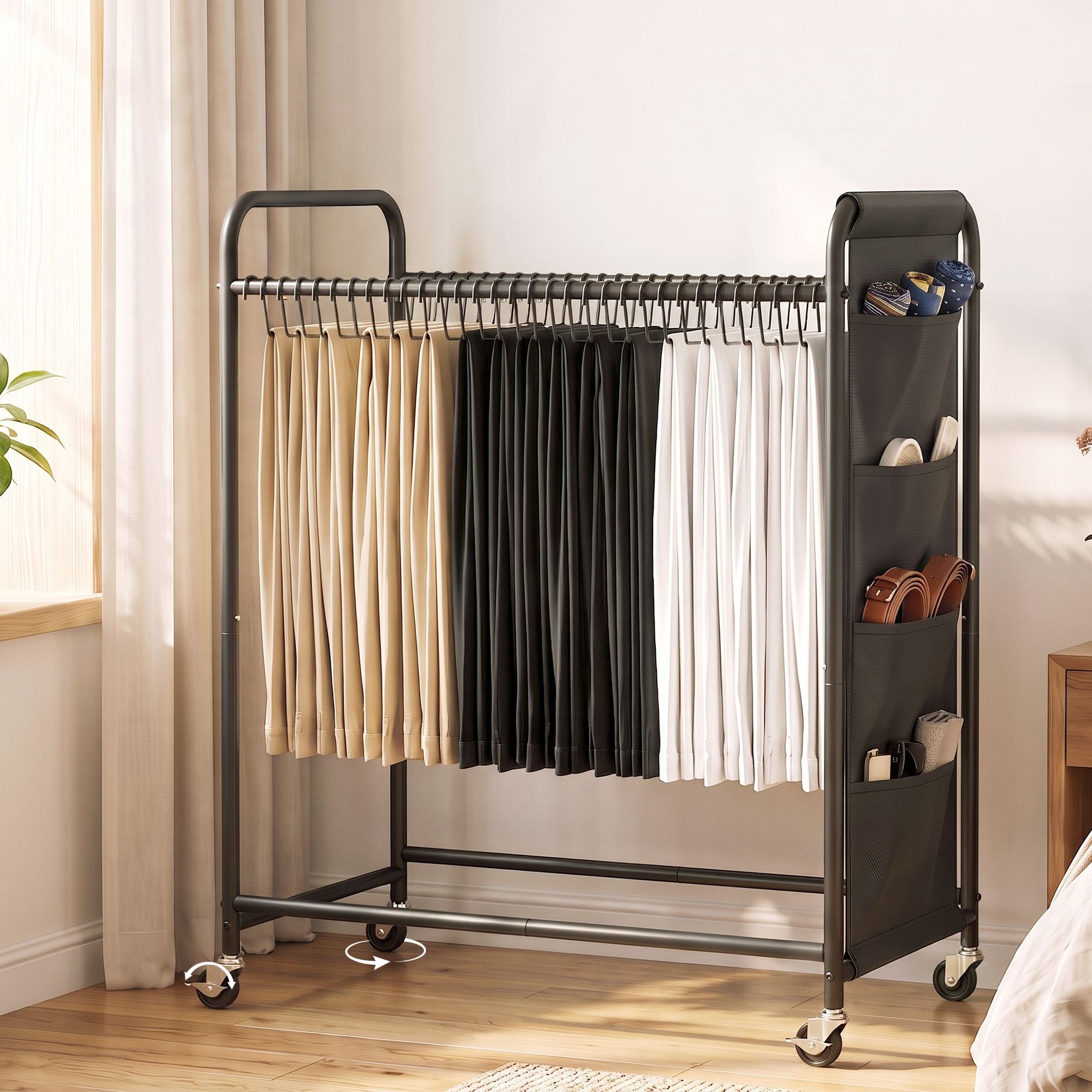 Artiss Pants Trolley Mobile Clothes Rack Clothing Stand with 30 Hangers Wheels Storage Organizer Bag - Image 1
