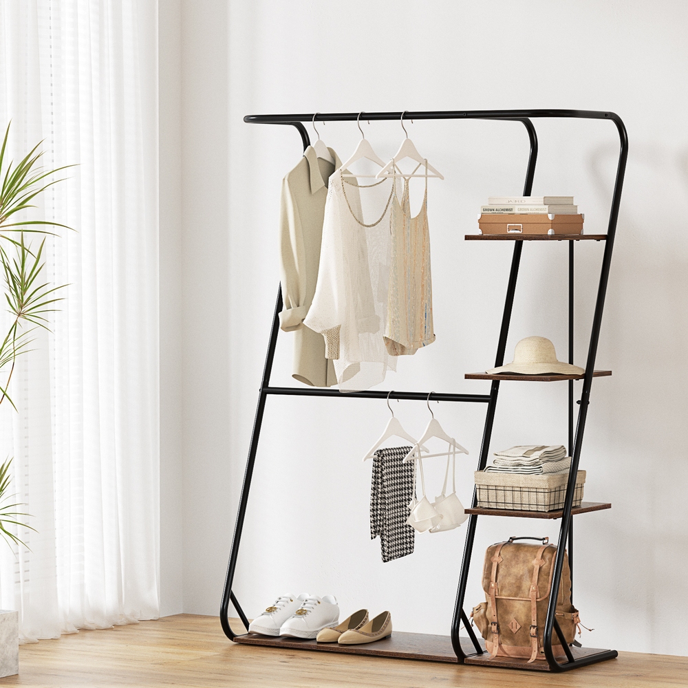 Artiss Wardrobe Clothes Rack Airer 4-Tier Walnut - Image 1