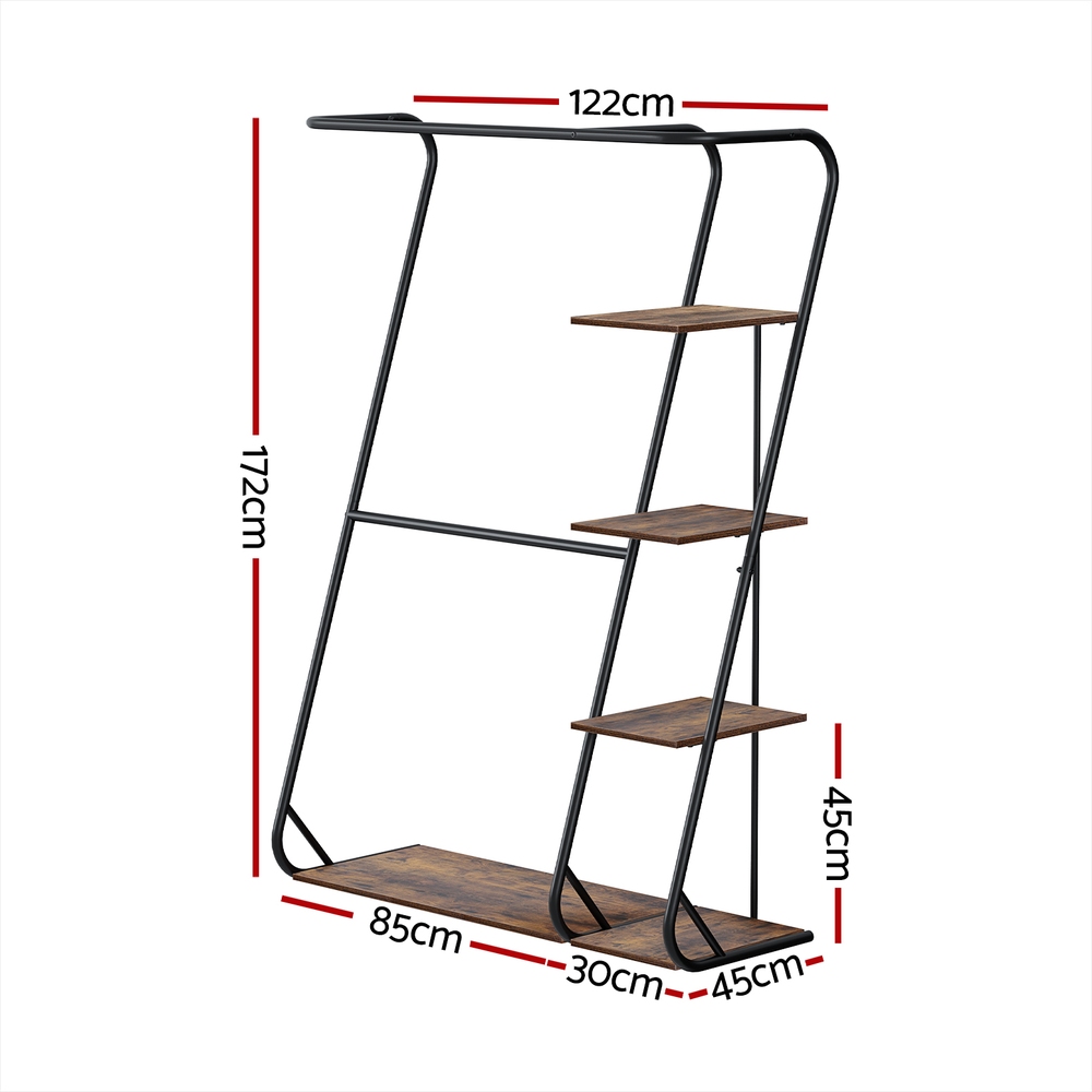 Artiss Wardrobe Clothes Rack Airer 4-Tier Walnut - Image 4