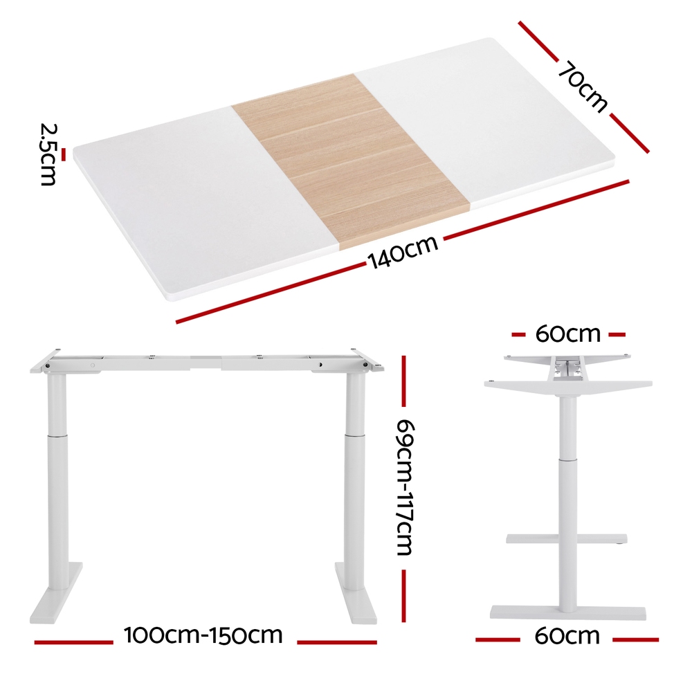 Artiss Standing Desk Motorised Electric Dual Motor 140CM White Pine - Image 2