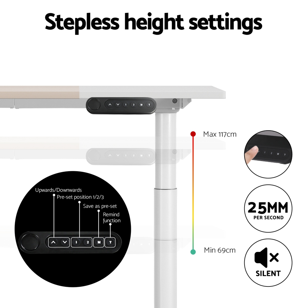 Artiss Standing Desk Motorised Electric Dual Motor 140CM White Pine - Image 5