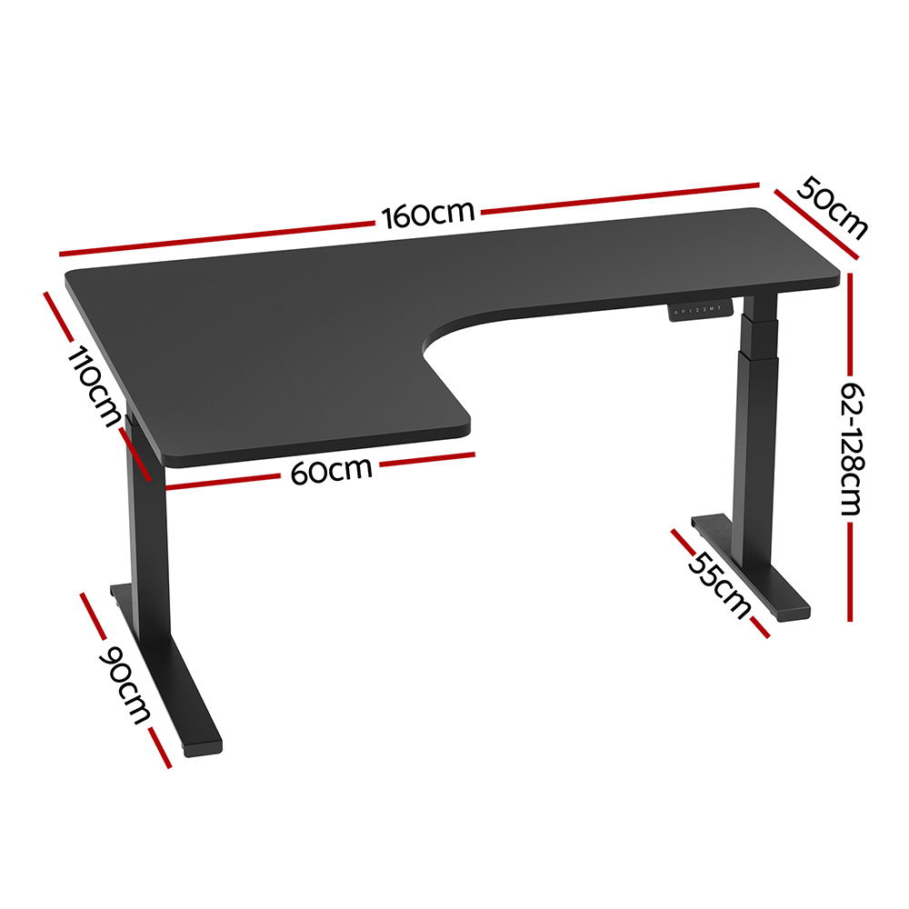 Artiss Standing Desks L-shape Motorised 160CM Black - Image 2