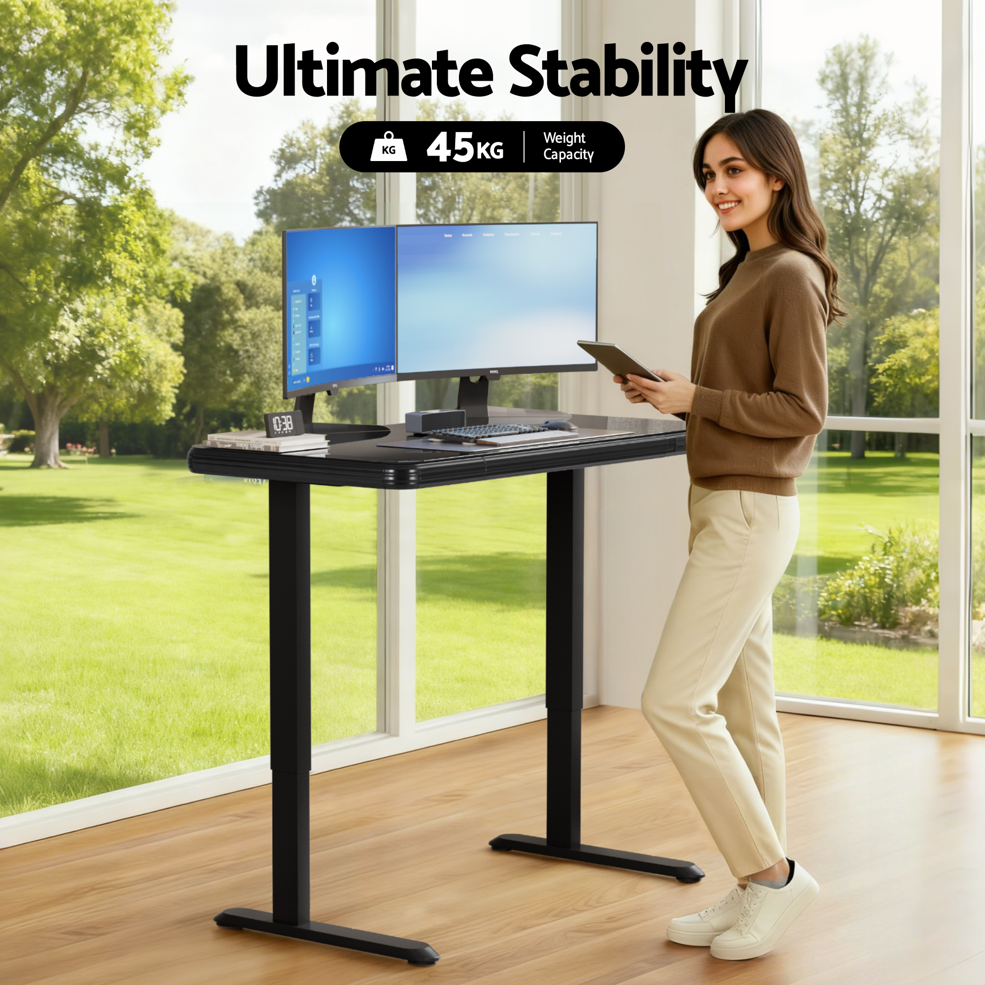 Artiss Electric Standing Desk Motorised Glass Top Black 120CM - Image 8