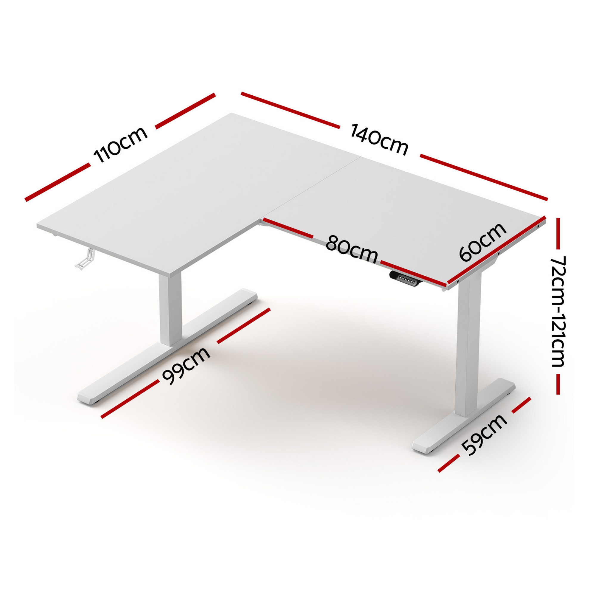Artiss L-Shape Standing Desk Sit Stand Up Height Adjustable Electric Motorised White - Image 2