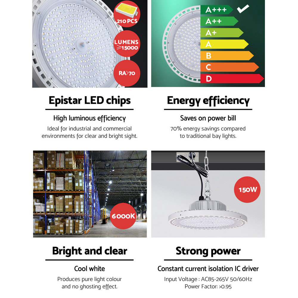 Leier LED High Bay Lights 150W UFO Industrial Shed Warehouse Factory Lamp White - Image 7