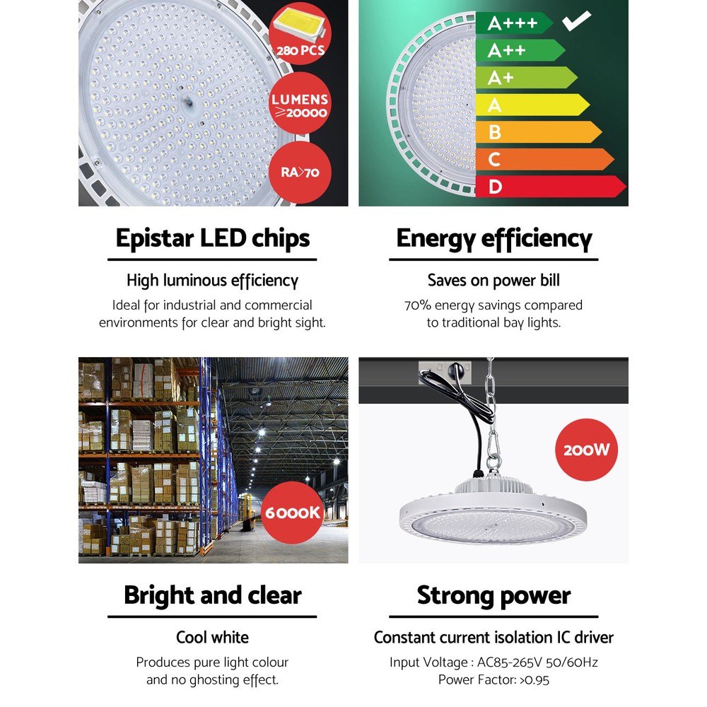 Leier LED High Bay Lights 200W UFO Industrial Shed Warehouse Factory Lamp White - Image 7
