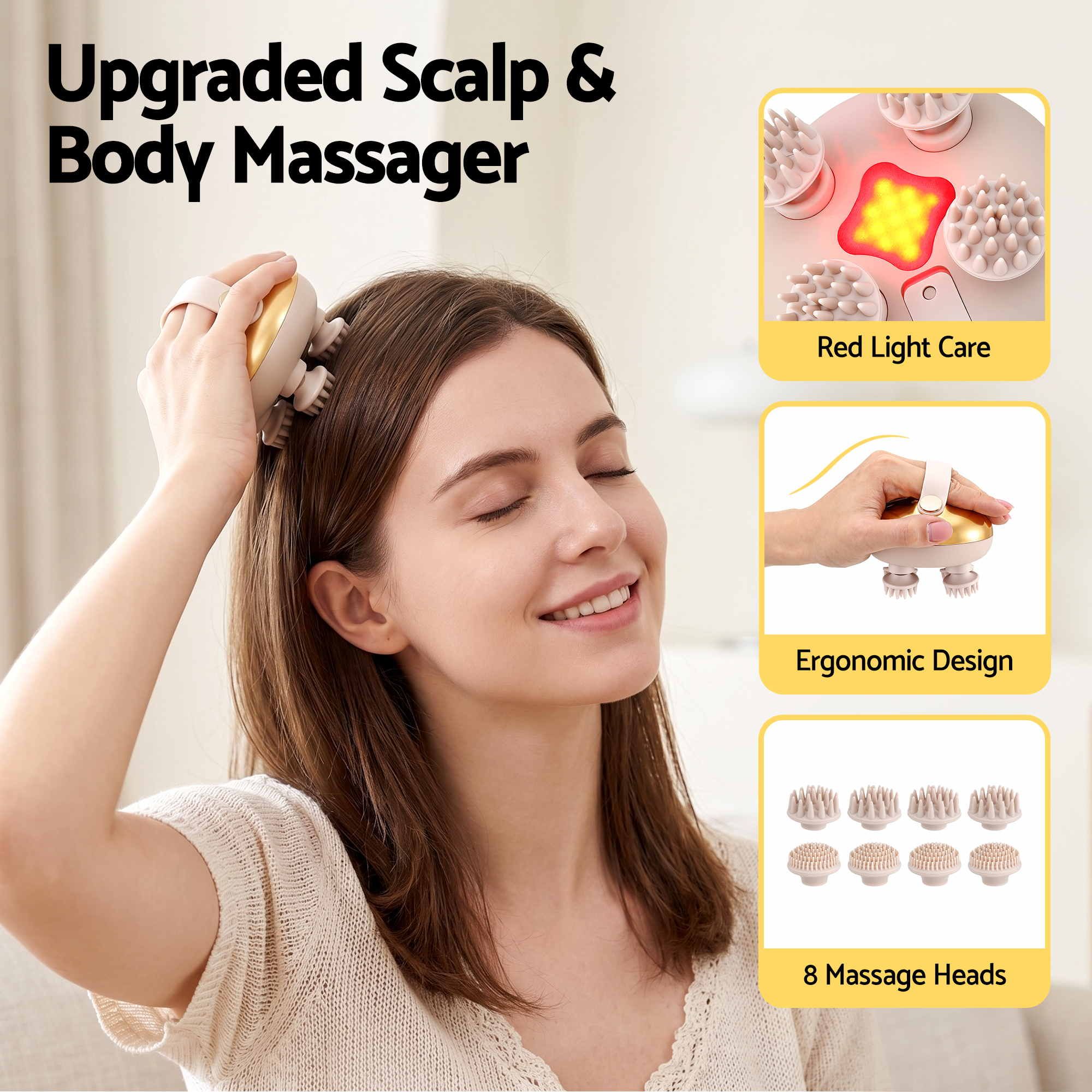Livemor Scalp Massager Kneading Head Massager Scalp Stress Relax Portable Rechargeable Hair Massager Shower Massage Waterproof Cat Massager Scratcher, Gift for Mom Dad - Image 4