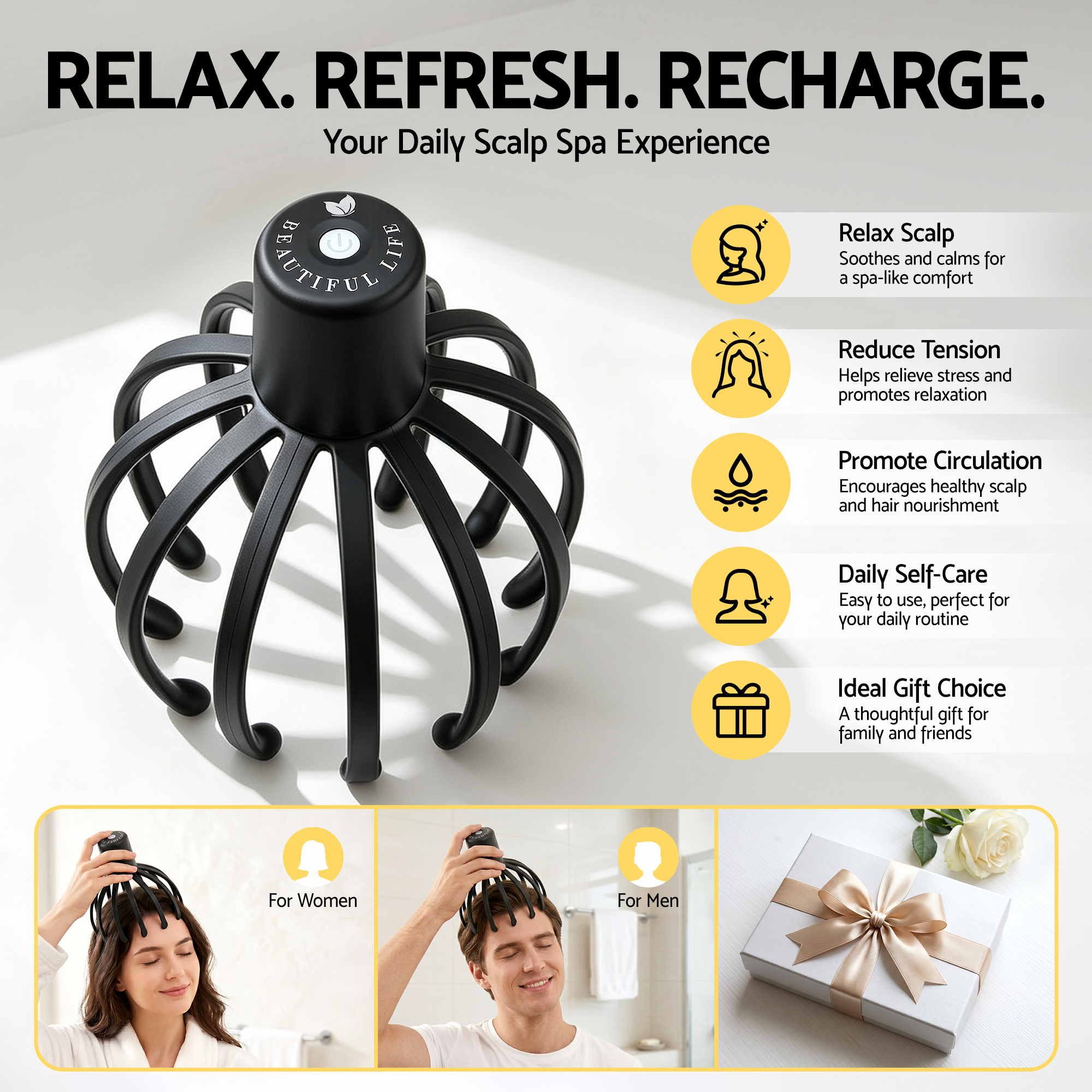 Livemor Head Massager Scalp Electric with 3 Modes, 360 Degree Head Massager Cordless Portable, Head Scratcher for Stress Relax - Image 8