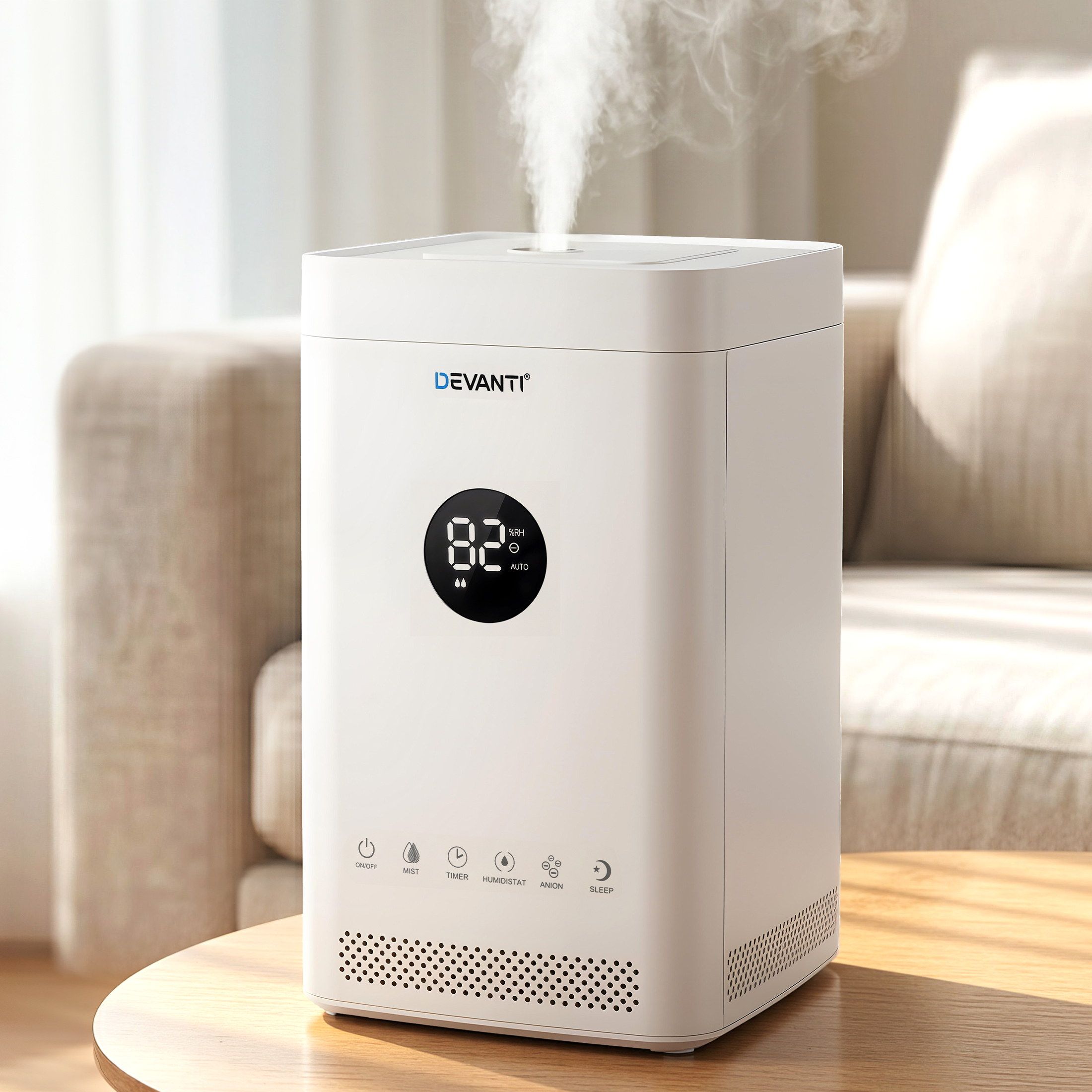 Devanti Ultrasonic Humidifier Air Purifier Top Fill Auto Humidity 3.5L White - Image 1