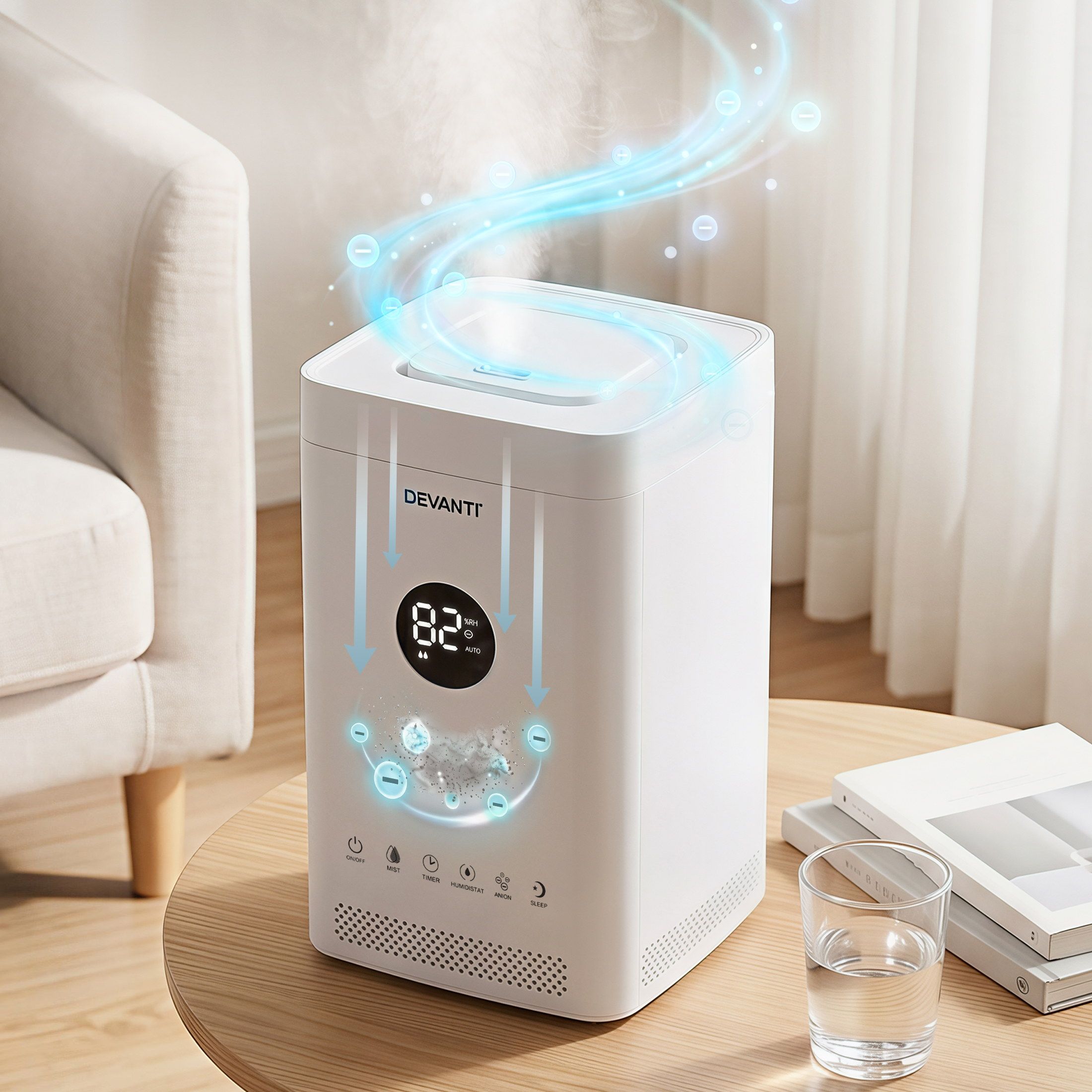 Devanti Ultrasonic Humidifier Air Purifier Top Fill Auto Humidity 3.5L White - Image 4