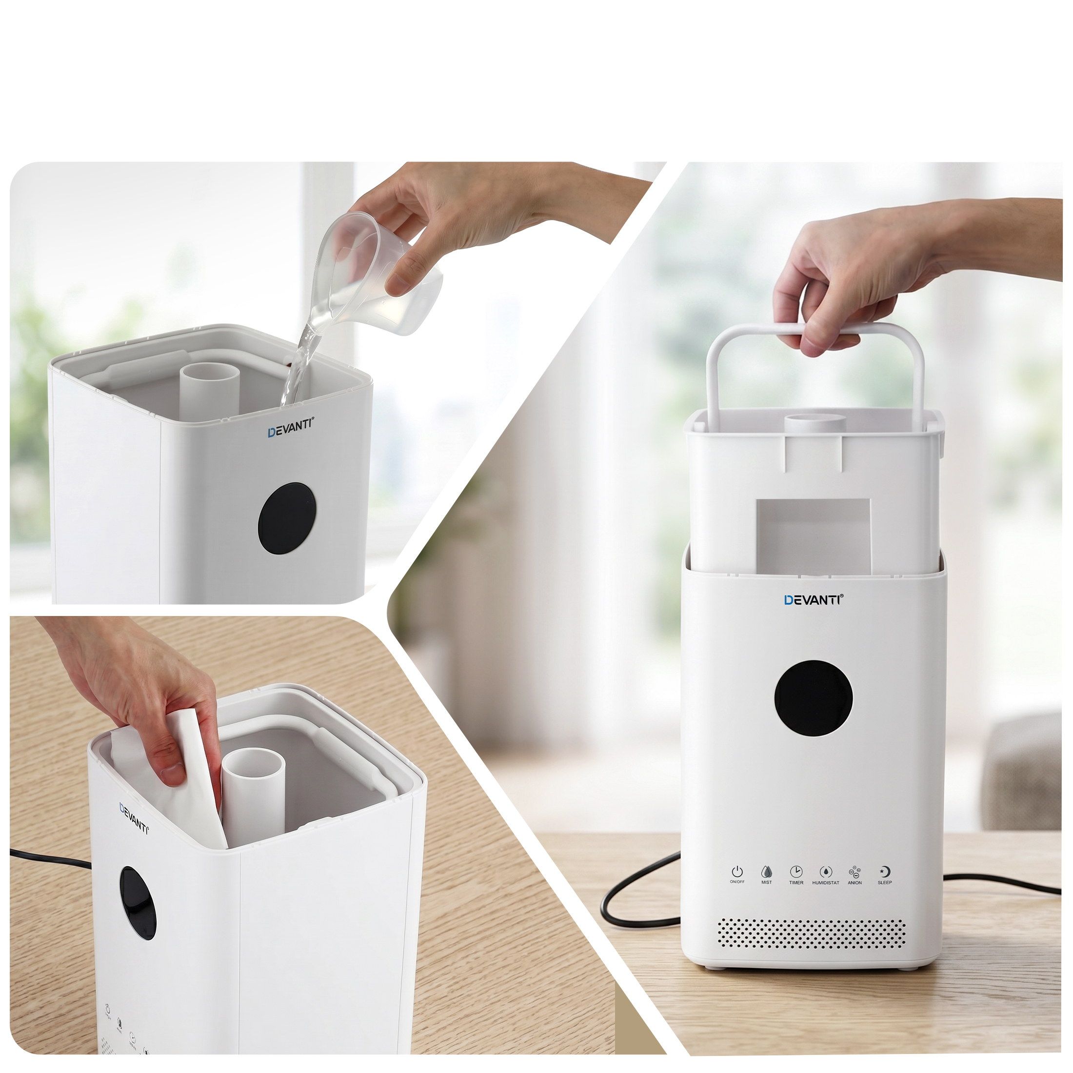 Devanti Ultrasonic Humidifier Air Purifier Top Fill Auto Humidity 3.5L White - Image 7