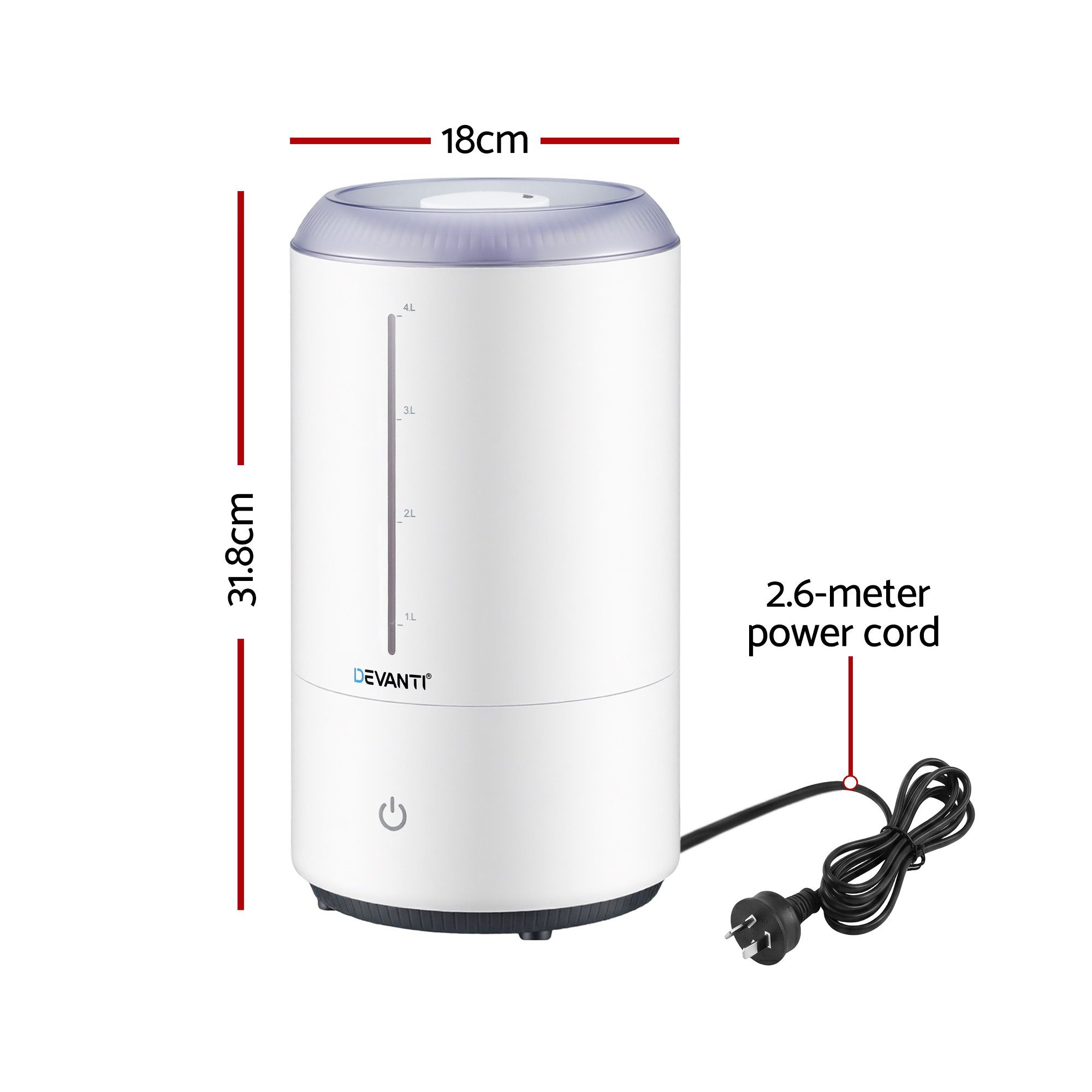 Devanti Ultrasonic Humidifier Aroma Diffuser Top Fill Quiet Bedroom 4L White - Image 2