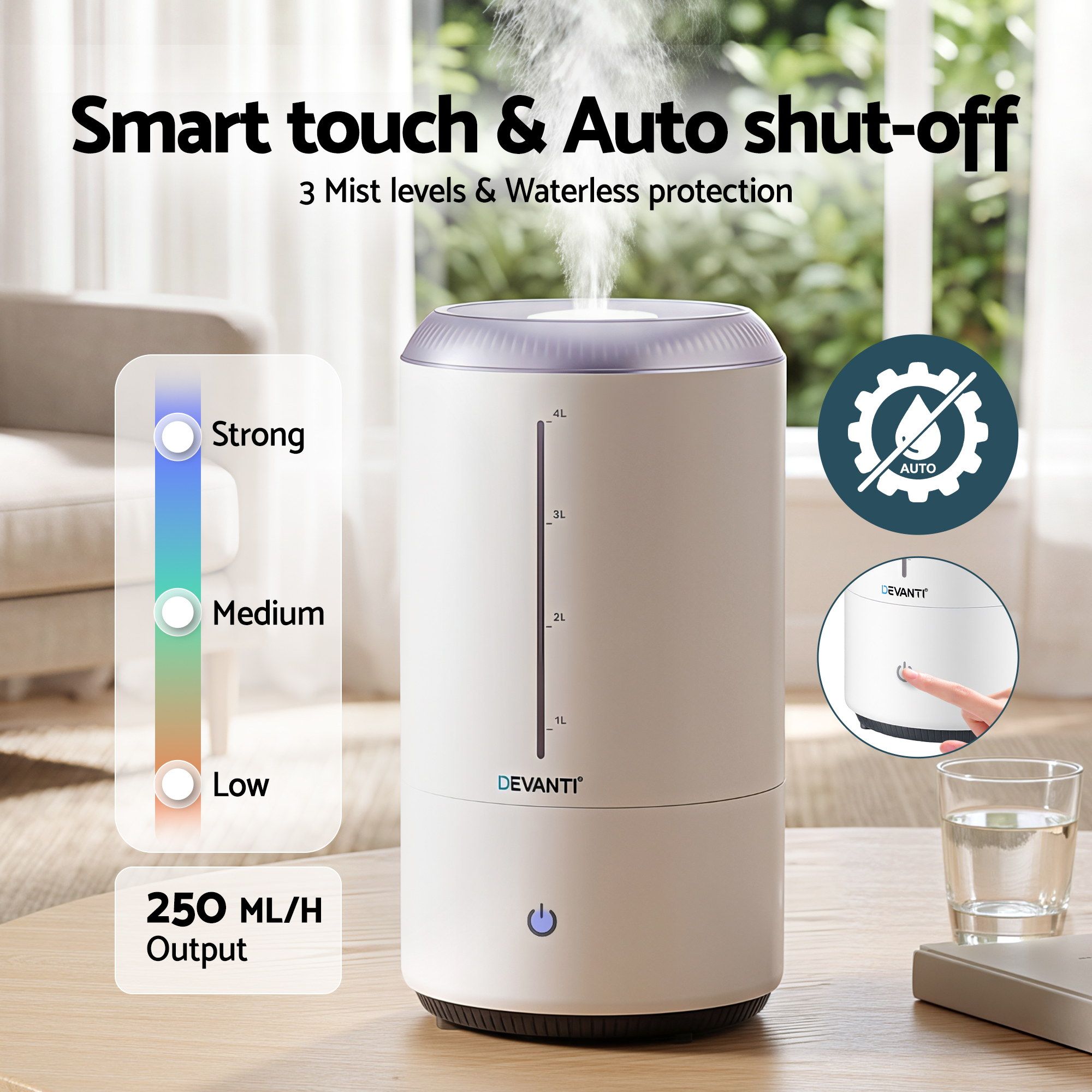 Devanti Ultrasonic Humidifier Aroma Diffuser Top Fill Quiet Bedroom 4L White - Image 5