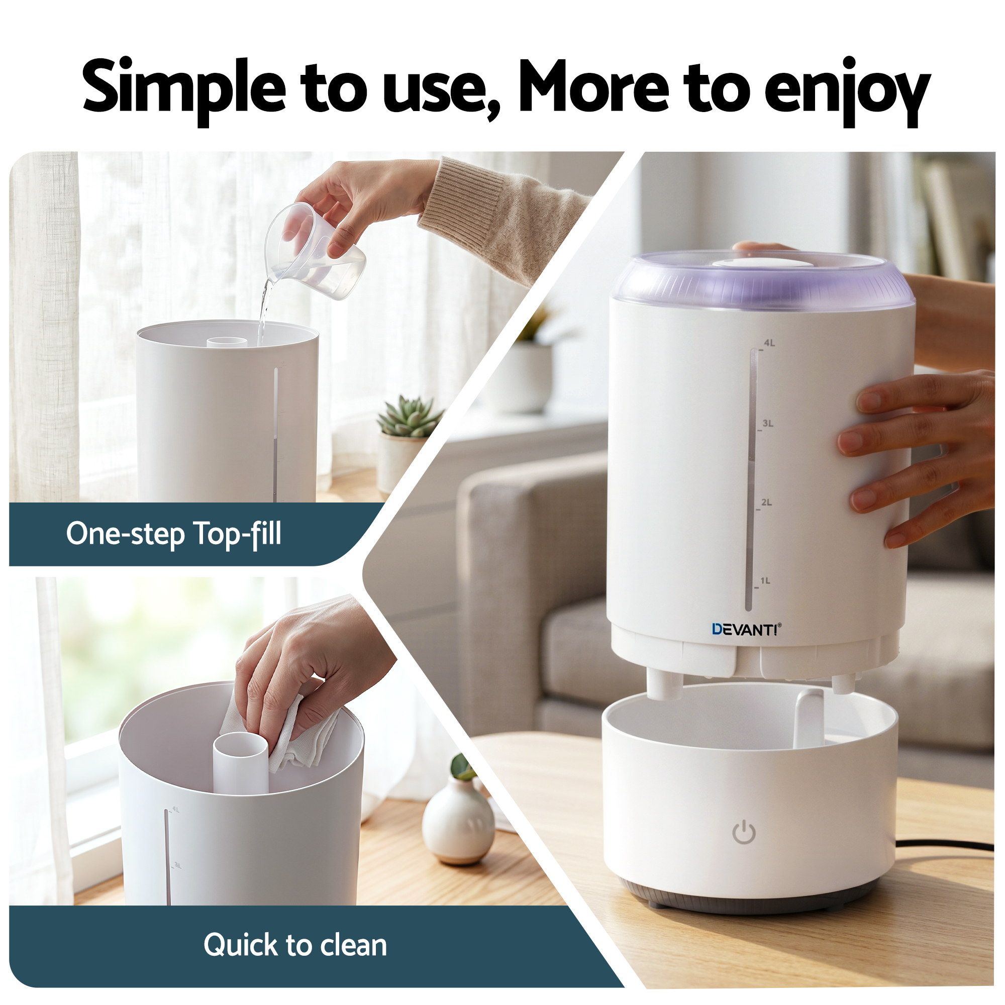 Devanti Ultrasonic Humidifier Aroma Diffuser Top Fill Quiet Bedroom 4L White - Image 7