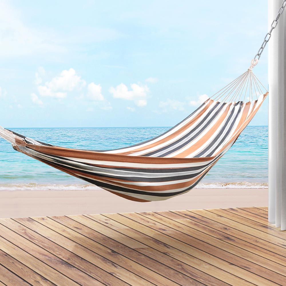 Gardeon Hammock Bed Outdoor Camping Hammocks Beige Grey - Image 7