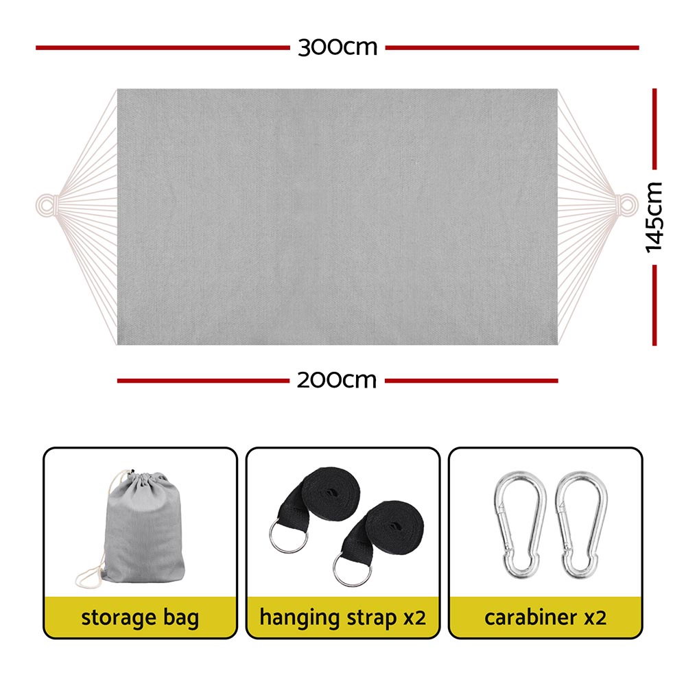 Gardeon Hammock Bed w/ Travel Bag Outdoor Lounge Chair Grey - Image 2