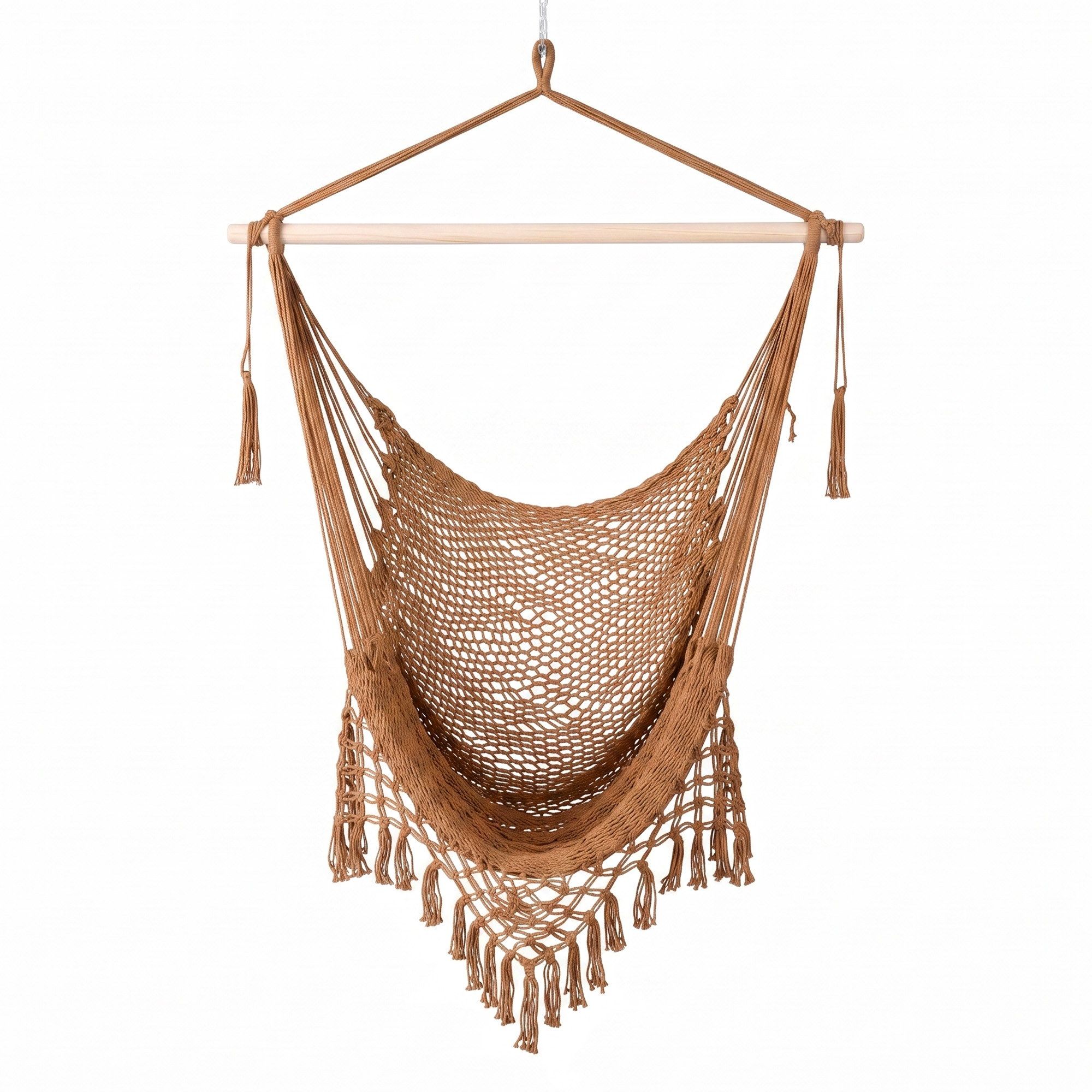 Gardeon Hammock Chair Camping Hanging Chair with Spreader Bar Tassels Brown - Image 3