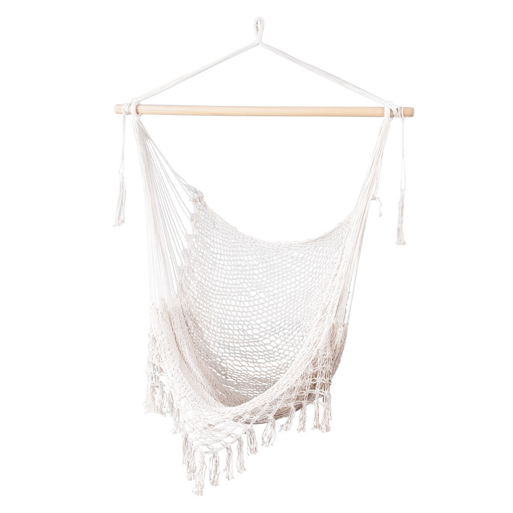 Gardeon Hammock Chair Swing Camping Mesh Cream - Image 1