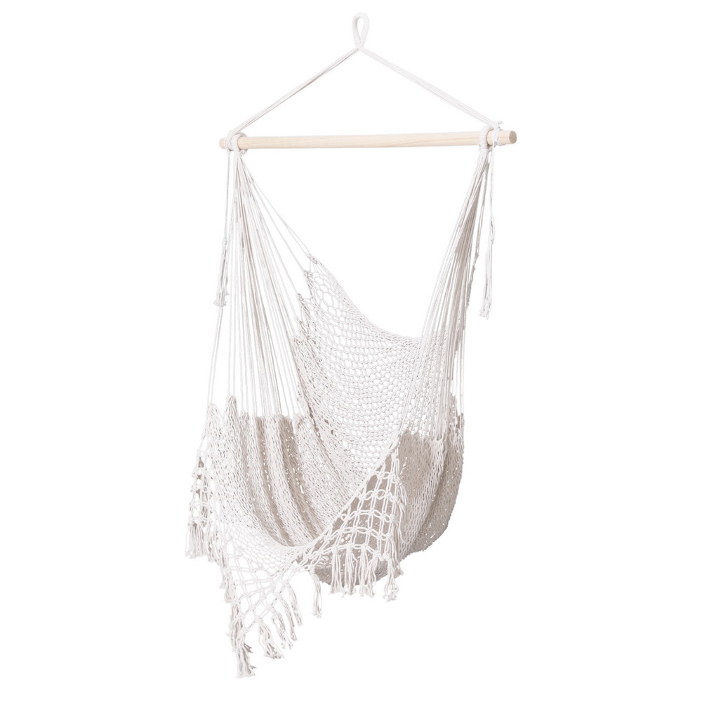 Gardeon Hammock Chair Swing Camping Mesh Cream - Image 3