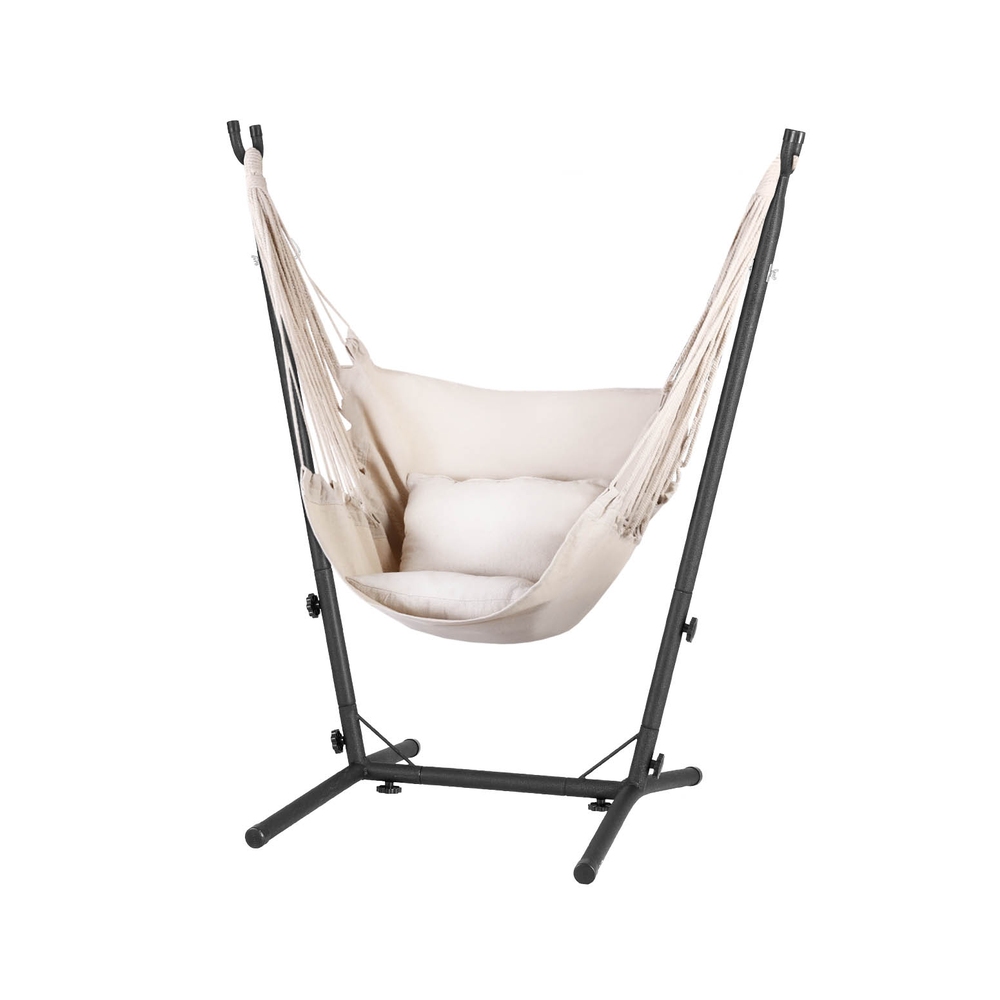 Gardeon Hammock Chair Outdoor Camping Hanging with Stand Cream - Image 1