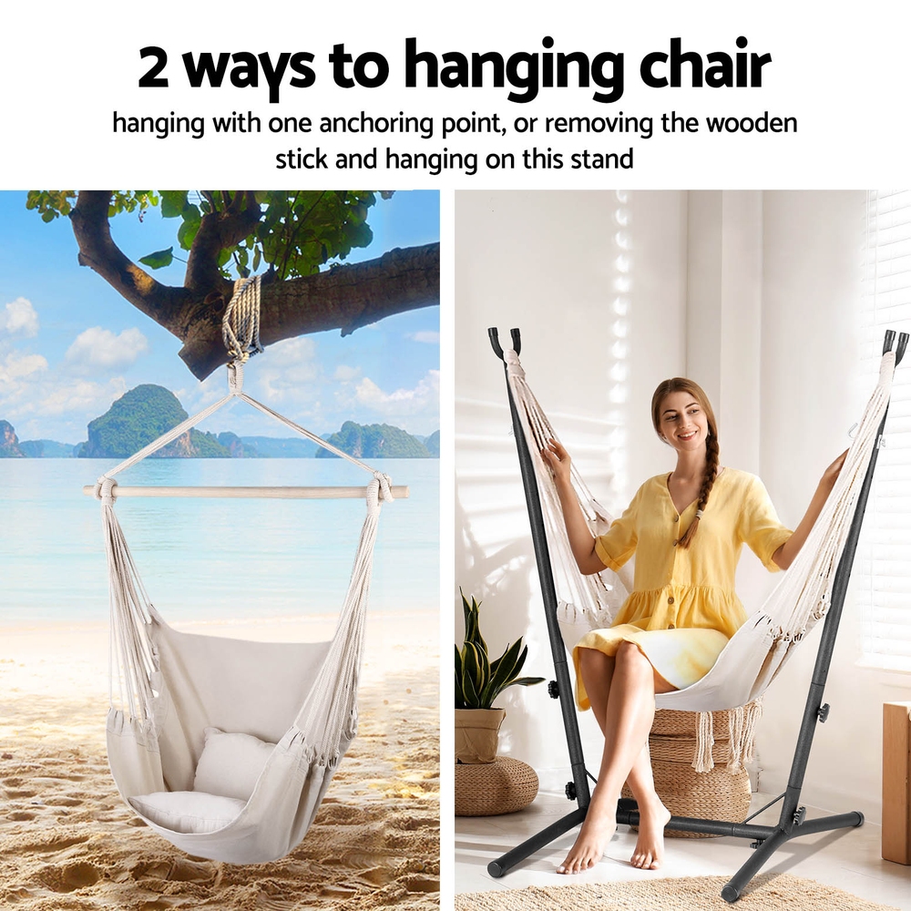 Gardeon Hammock Chair Outdoor Camping Hanging with Stand Cream - Image 5