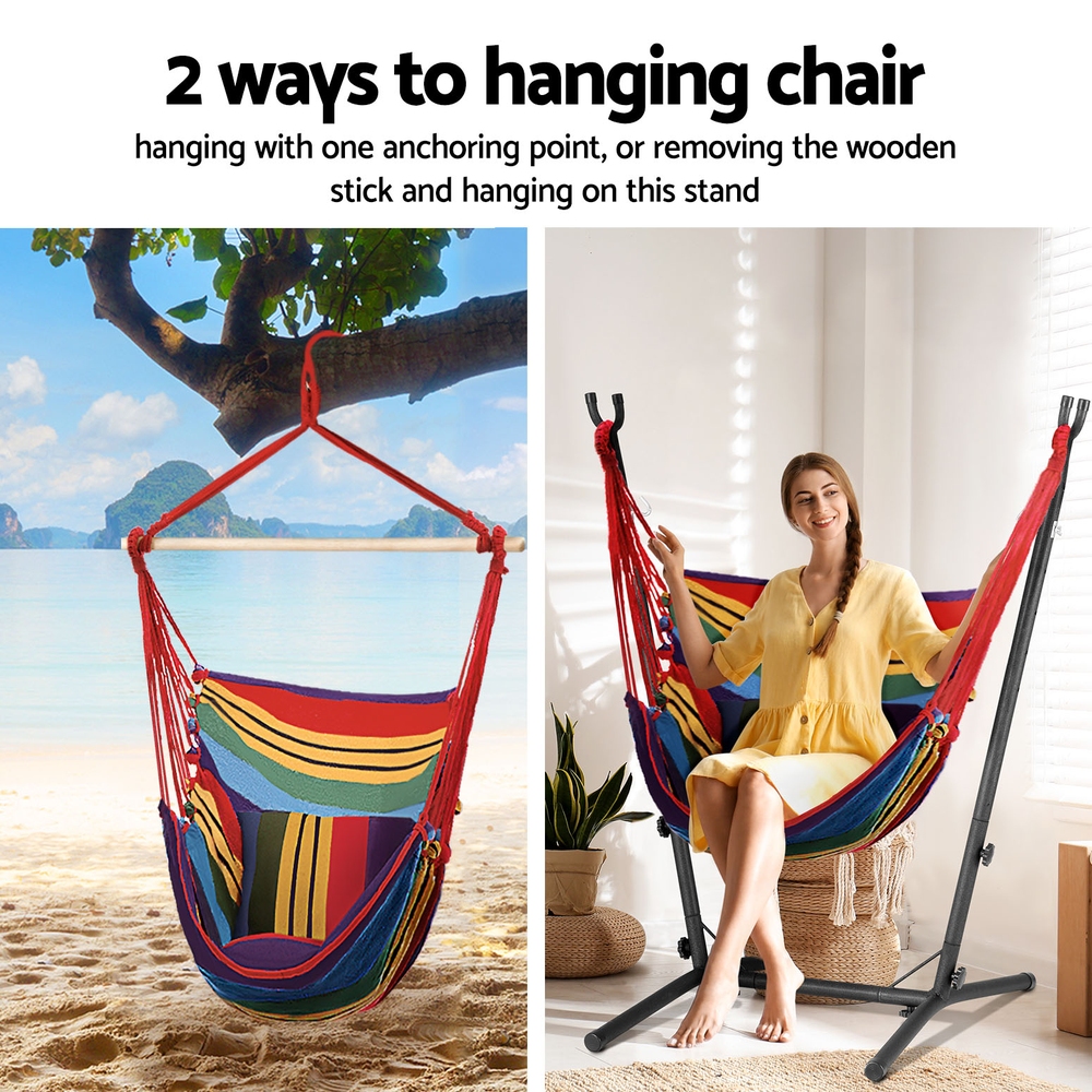 Gardeon Hammock Chair Outdoor Camping Hanging with Stand Rainbow - Image 5