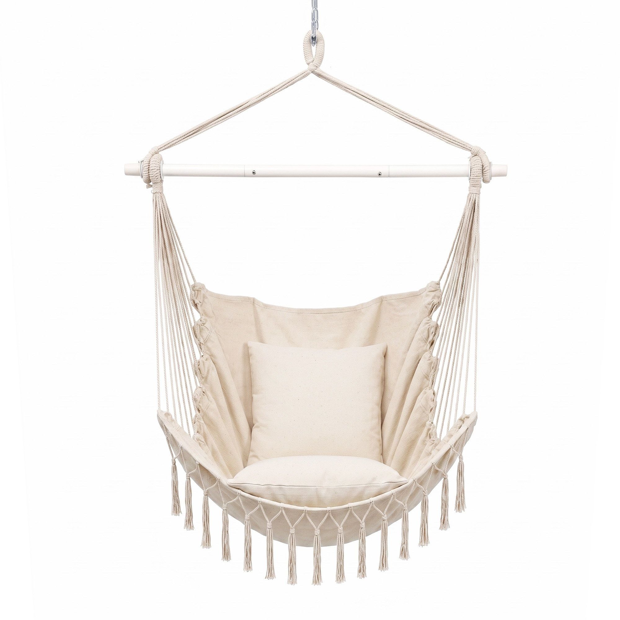 Gardeon Hammock Chair Camping Macrame Hanging Swing Cushions Metal Bar Cream - Image 3