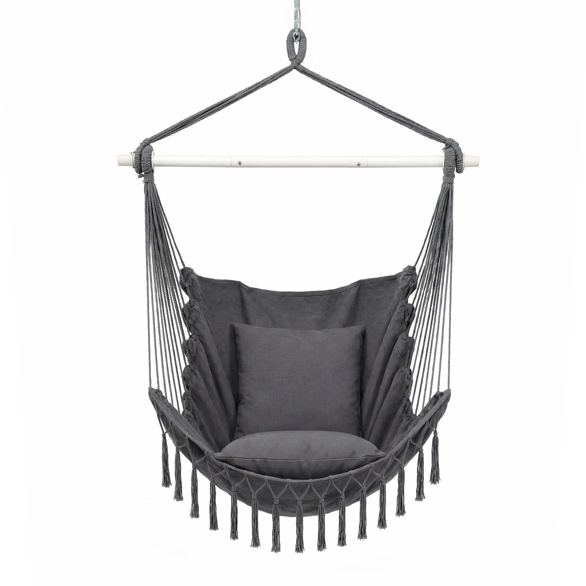 Gardeon Hammock Chair Camping Macrame Hanging Swing Cushions Metal Bar Grey - Image 3