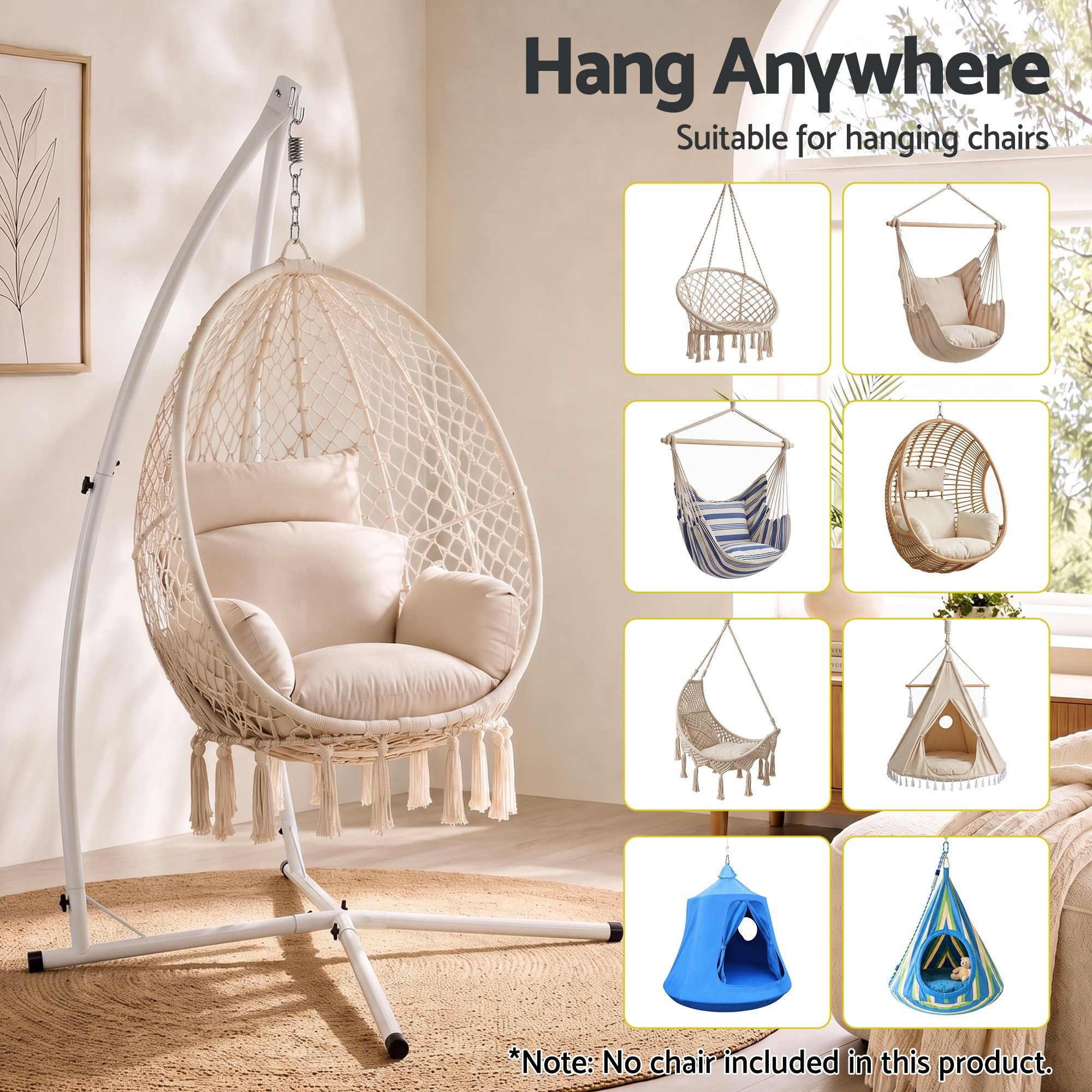 Gardeon Hammock Stand 150kg Capacity White Steel Frame for Hanging Chairs - Image 4